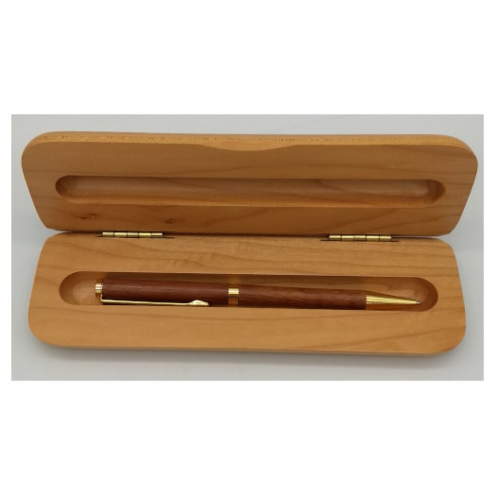 Pen & Case in Red and White Oak Design